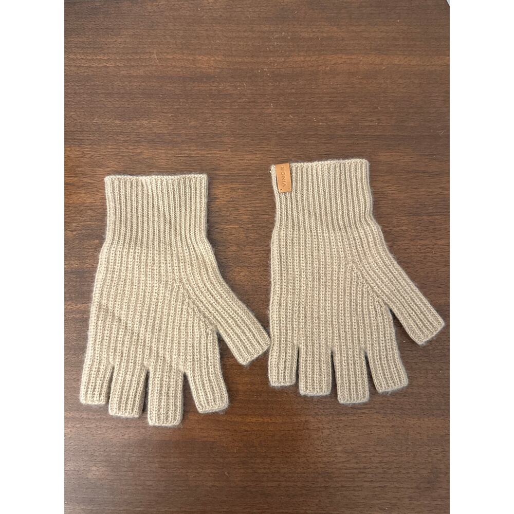 Vince Cashmere Fingerless Gloves Tan Rib Knit Quiet Luxury Preppy Scandi - Picture 3 of 6